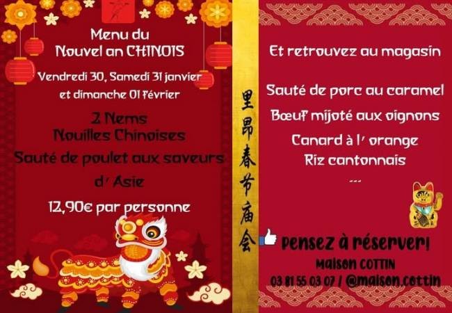 LE MENU CHINOIS est prévu pour ce we
