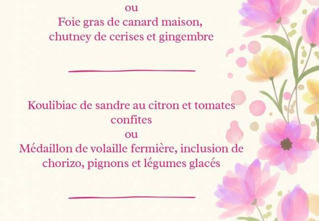 Notre MENU pour LA FETE DES MAMANS est disponible
