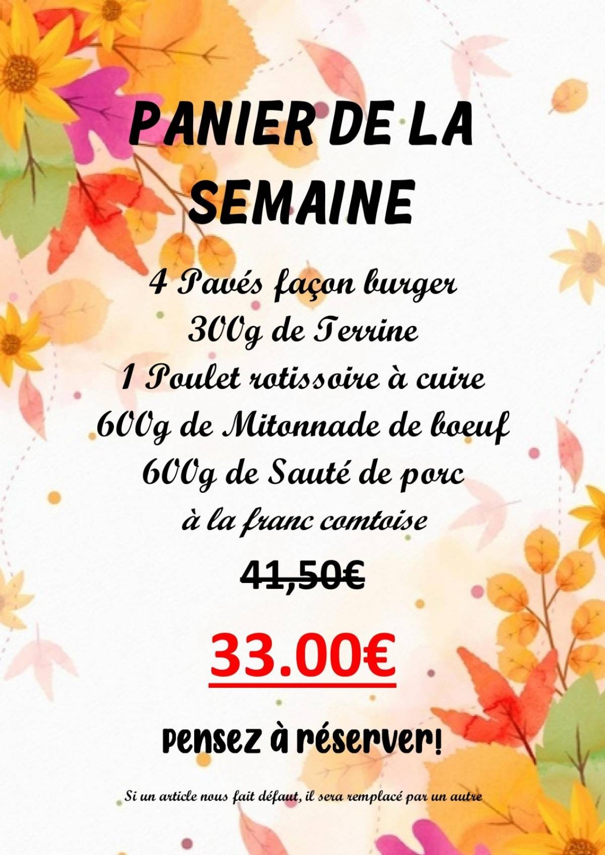 Le PANIER DE LA SEMAINE du mardi 12 au dimanche 17 octobre 2021