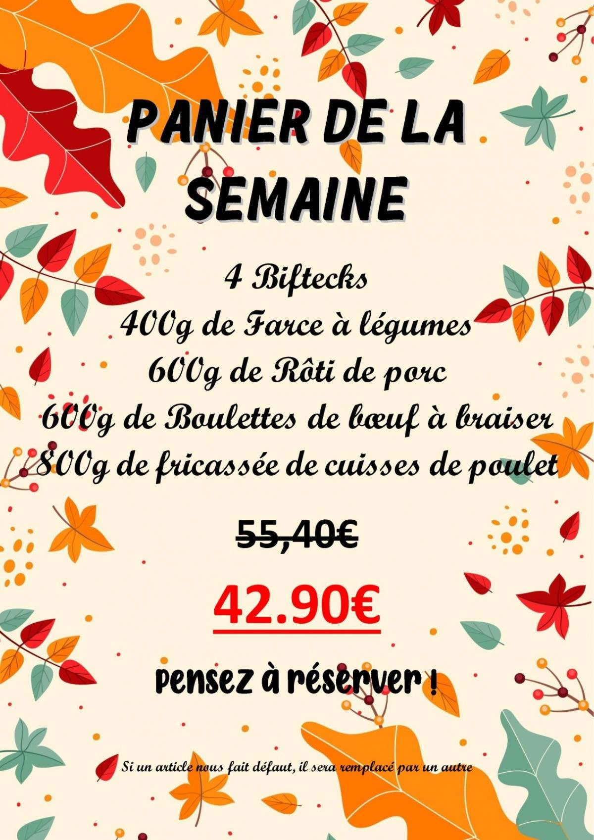 LE  PANIER pour cette semaine  dès mardi 22 septembre